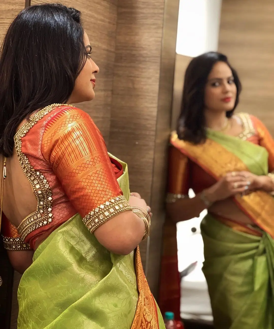 Nandita Swetha in Indian Traditional Green Saree Blouse